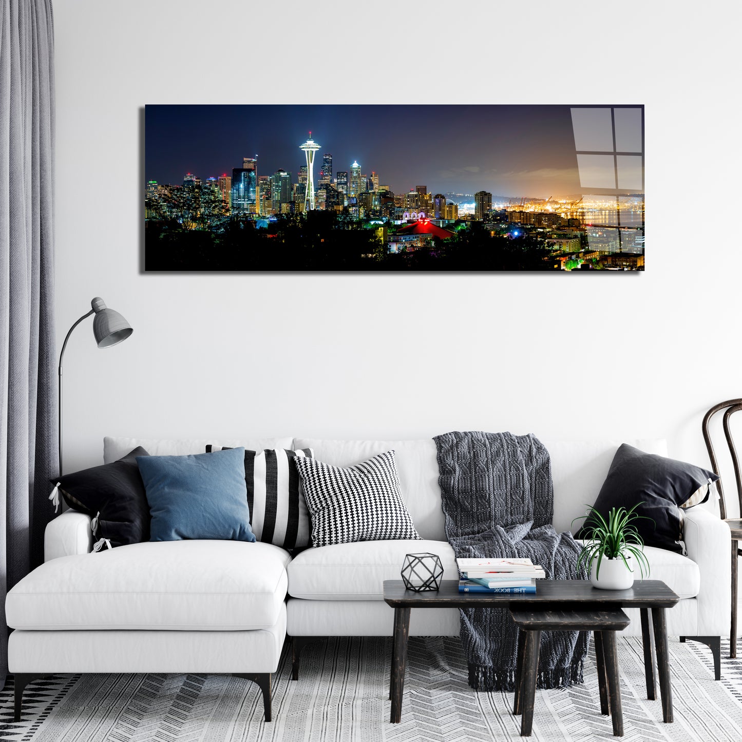 Seattle Space Needle Night Panoramic Metal Print — Downtown Skyline (Aluminum Wall Art)
