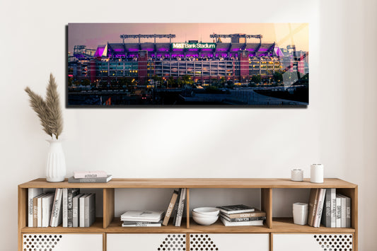 Baltimore M&T Bank Stadium Sunset Panoramic Metal Print — Purple Lights & City Glow (Aluminum Wall Art)