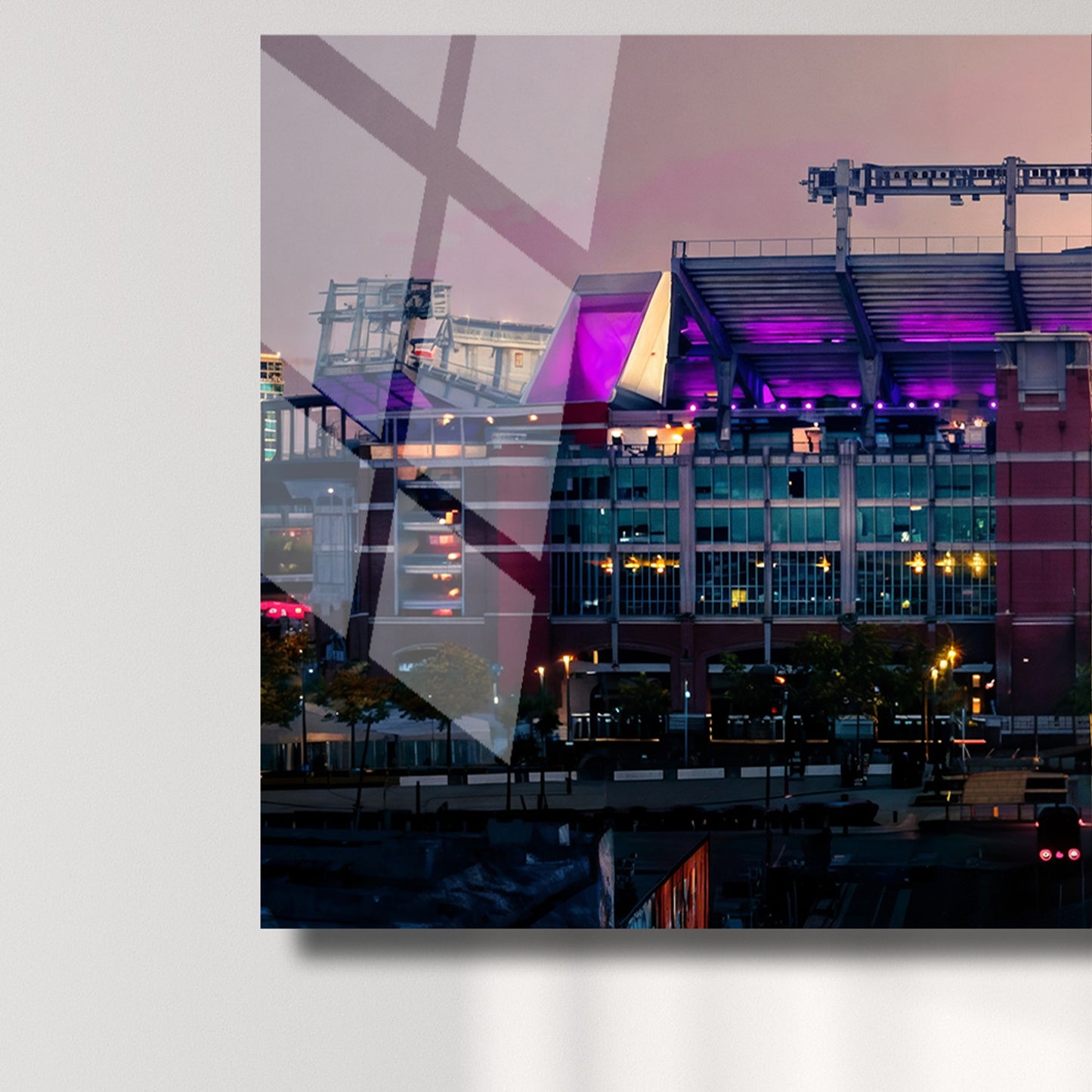 Baltimore M&T Bank Stadium Sunset Panoramic Metal Print — Purple Lights & City Glow (Aluminum Wall Art)