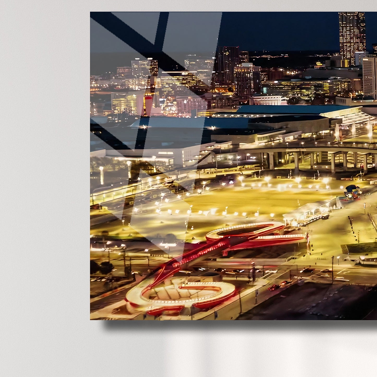 Atlanta Stadium Night Aerial Panoramic Metal Print — Downtown Skyline Glow (Aluminum Wall Art)